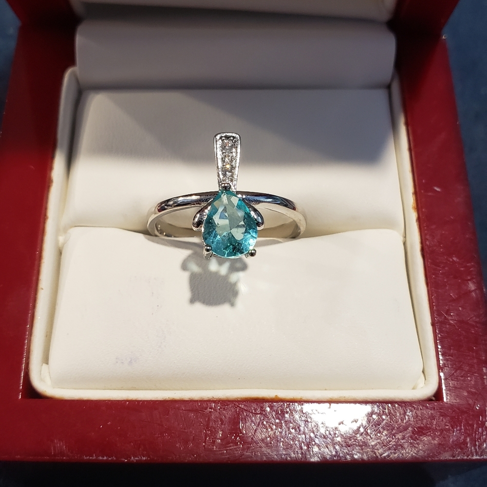 Blue Aquamarine white CZ 925 silver ring - Picture 7 of 9